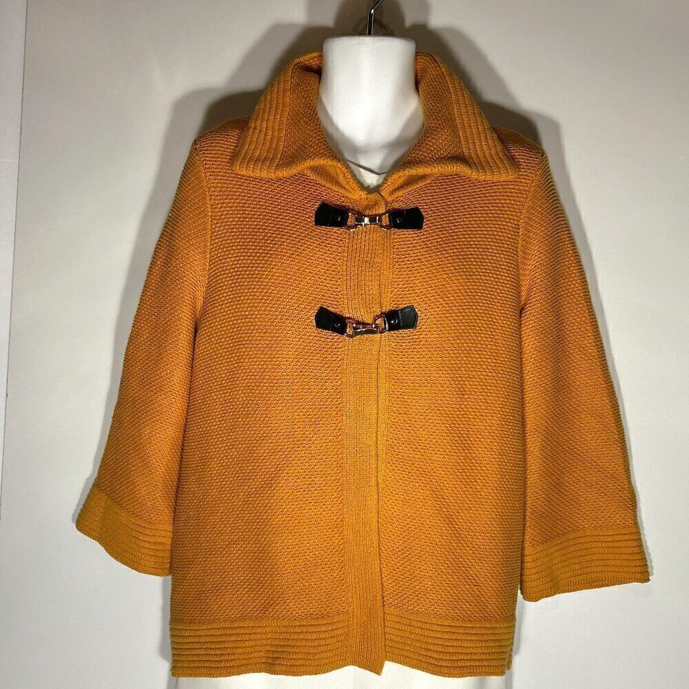 JM Collection SZ L Pumpkin color heavy knit sweater coat Comfy Warm Retro
